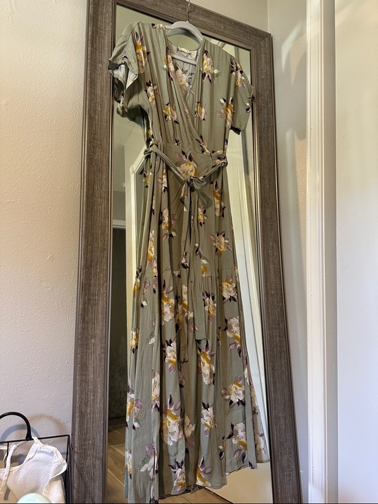 Hem & Thread Dresses & Skirts - Hem & Thread Olive Green Floral Maxi Dress